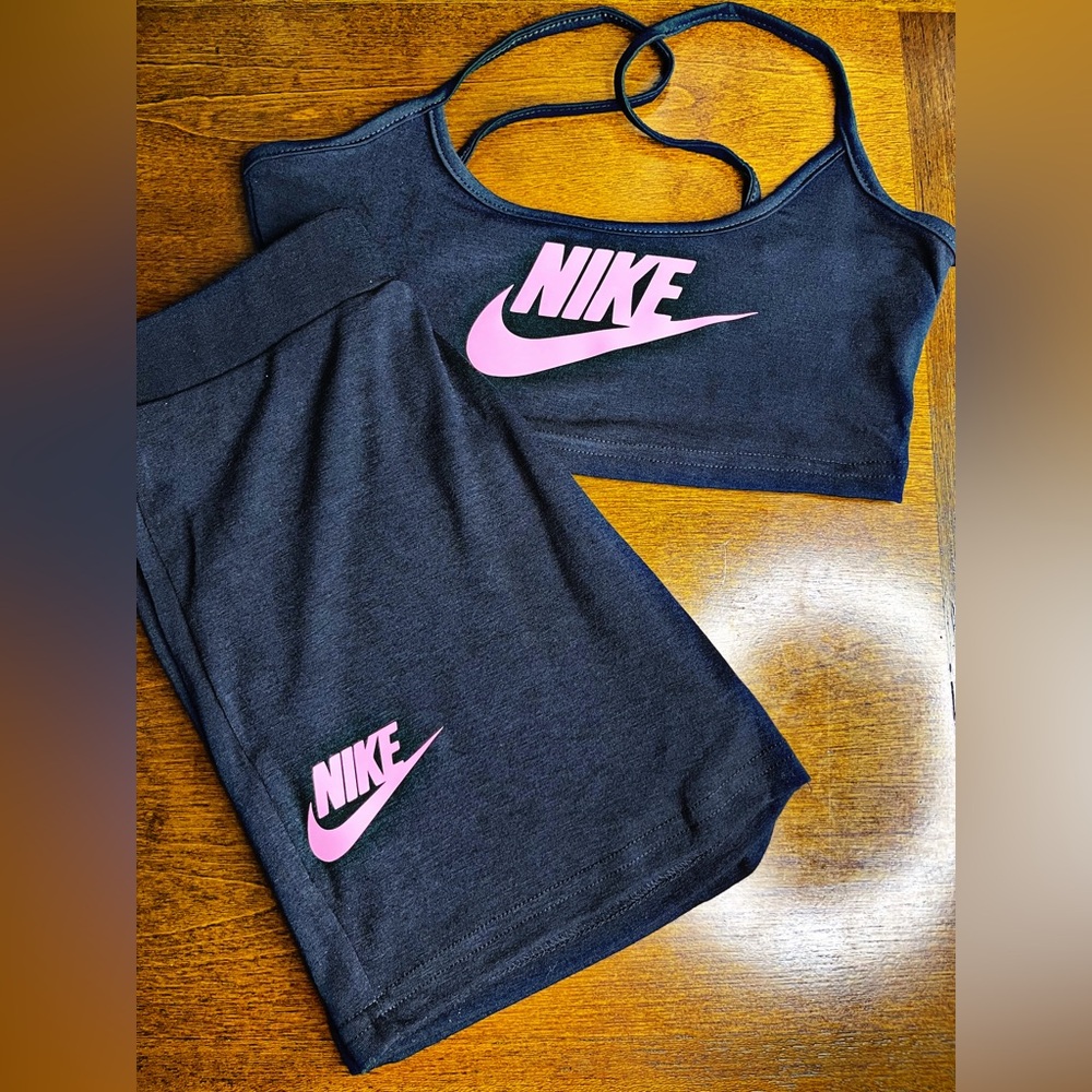 Nike Black & Hot Pink Fitted Crop Tank Top & short set